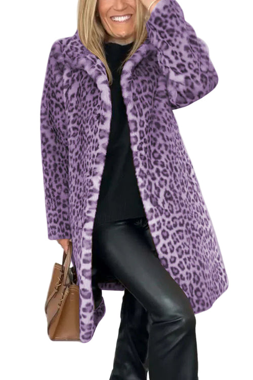 Women's Long Winter Coat with Leopard Print and Flattering Fit