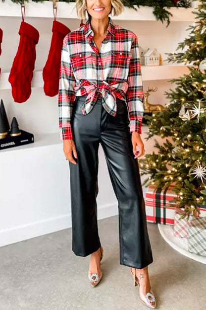 Women's Long-sleeved Checkered Blouse Shirt