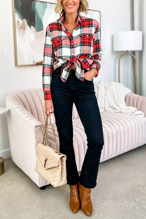 Women's Long-sleeved Checkered Blouse Shirt