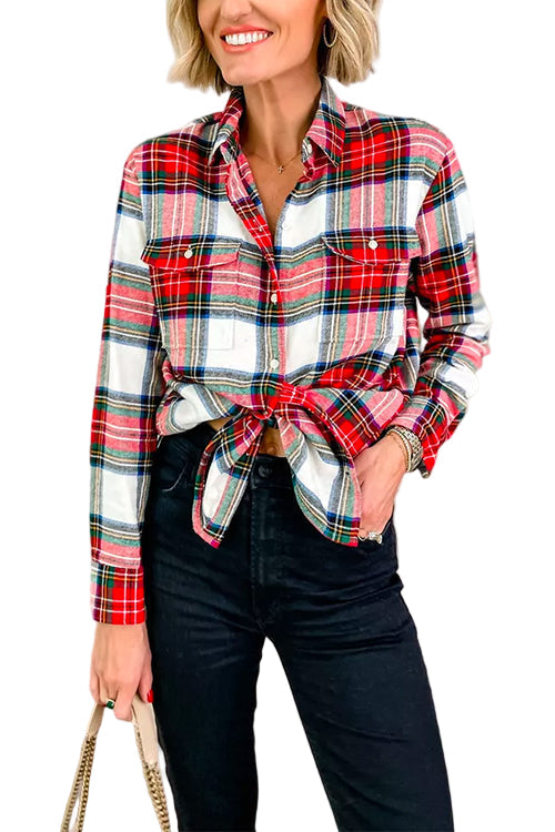 Women's Long-sleeved Checkered Blouse Shirt