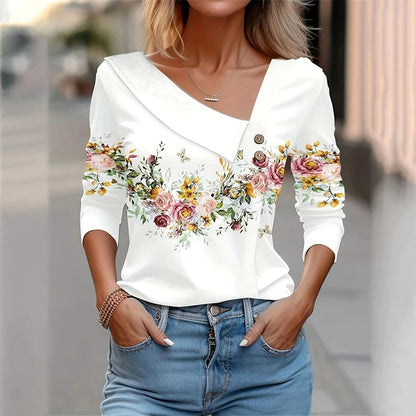 Women's Long-sleeved Floral Print Blouse