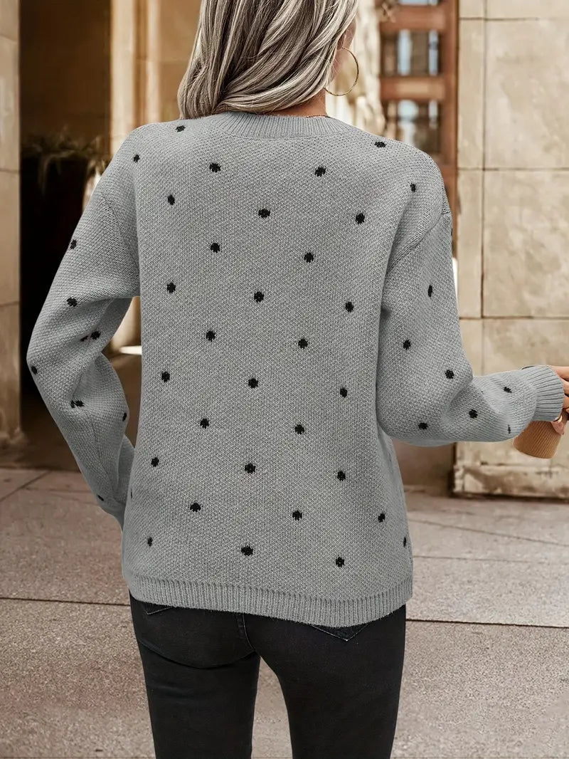 Women's Long-sleeved Polka Dot Cotton Sweater