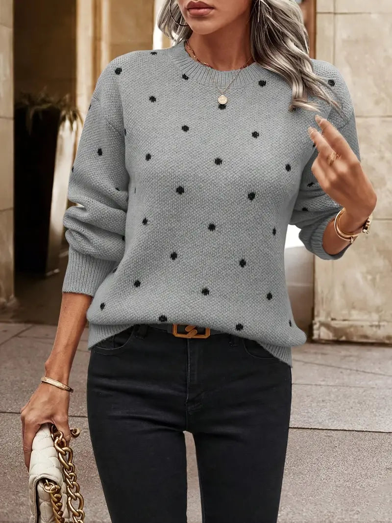 Women's Long-sleeved Polka Dot Cotton Sweater