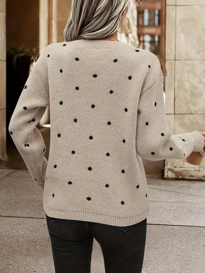 Women's Long-sleeved Polka Dot Cotton Sweater
