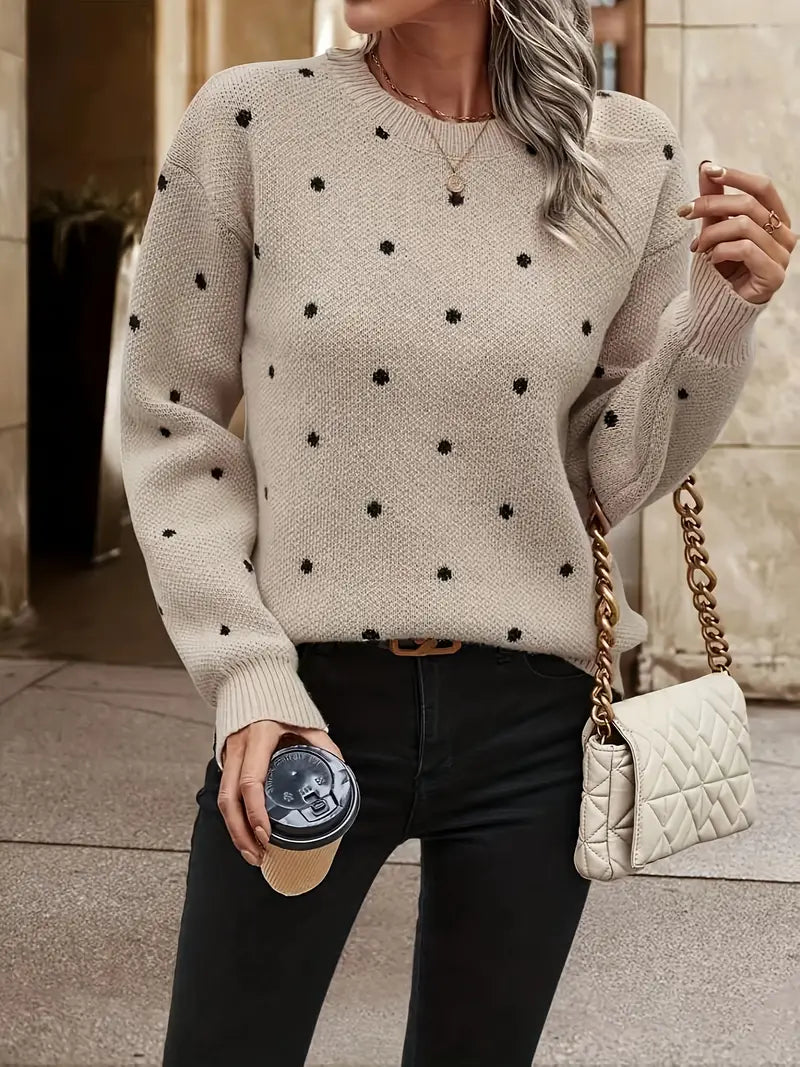 Women's Long-sleeved Polka Dot Cotton Sweater