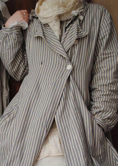 Women's Long-sleeved Striped Jacket with Button Pockets