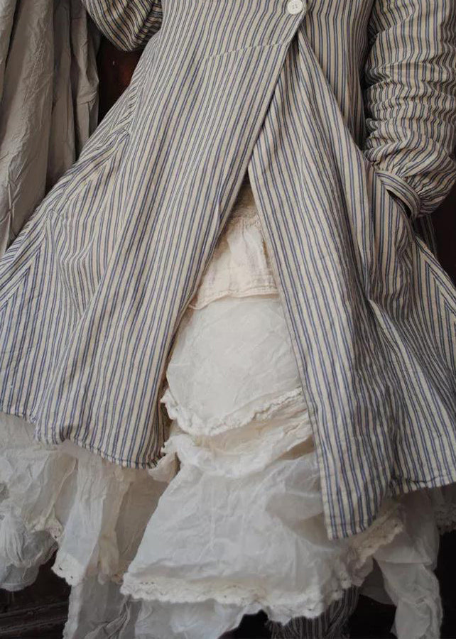 Women's Long-sleeved Striped Jacket with Button Pockets
