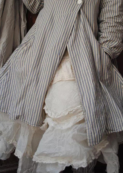 Women's Long-sleeved Striped Jacket with Button Pockets