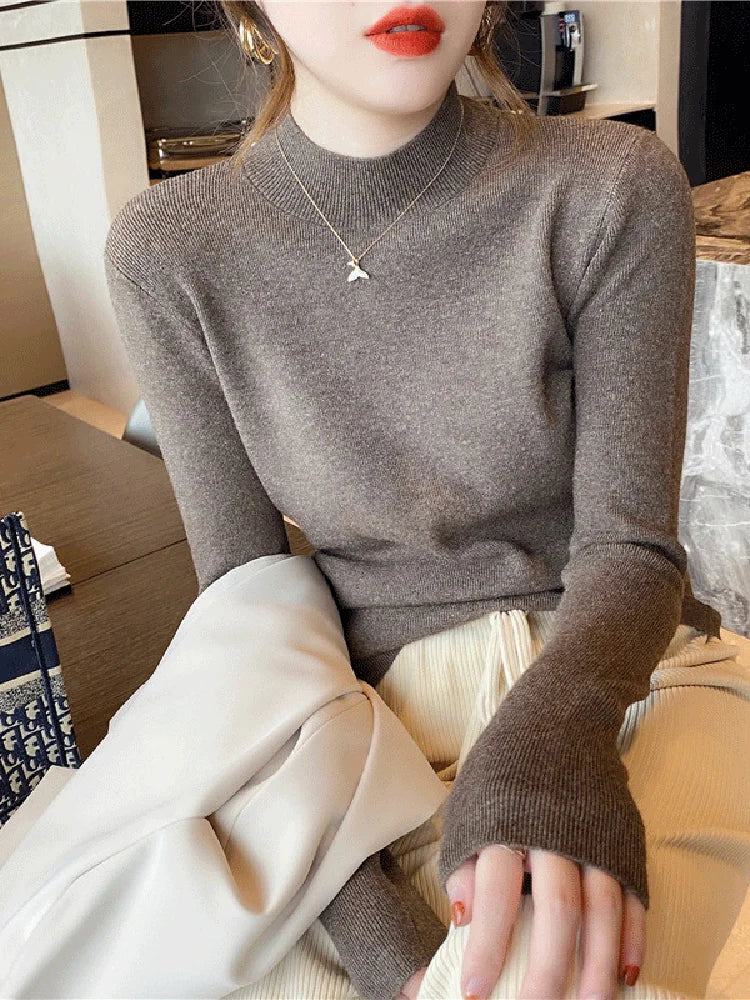 Women's Long-sleeved Turtleneck Sweater Knitted