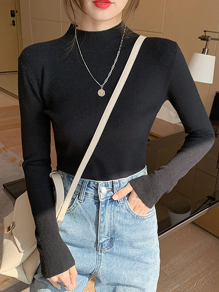 Women's Long-sleeved Turtleneck Sweater Knitted