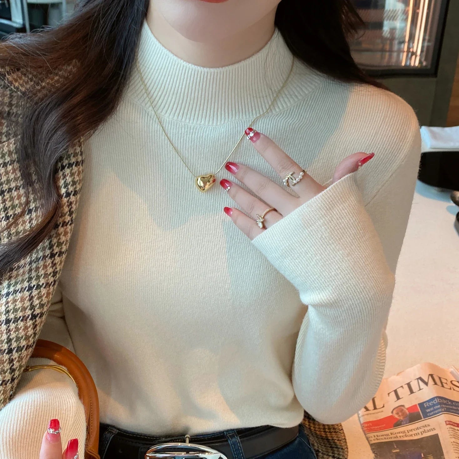 Women's Long-sleeved Turtleneck Sweater Knitted