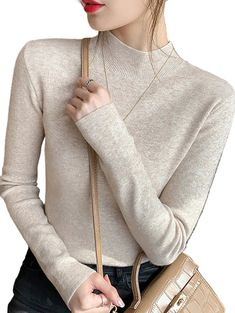 Women's Long-sleeved Turtleneck Sweater Knitted