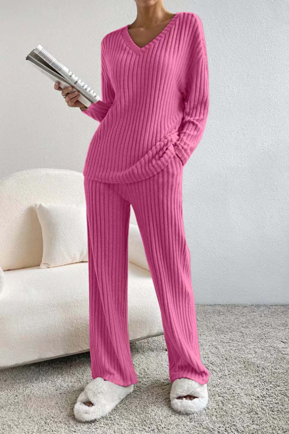 Women's Lounge Set Ribbed Knit Comfort