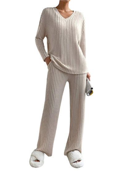 Women's Lounge Set Ribbed Knit Comfort