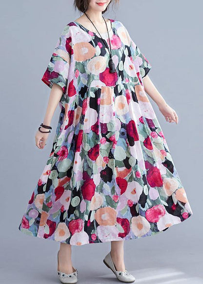 Women's Maxi Dress Bohemian Floral Print with Half Sleeves
