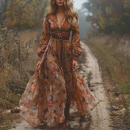 Women's Maxi Dress Boho Style with Long Sleeves