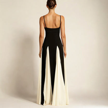 Women's Maxi Dress Elegant Long Black and White Flowing Fabric