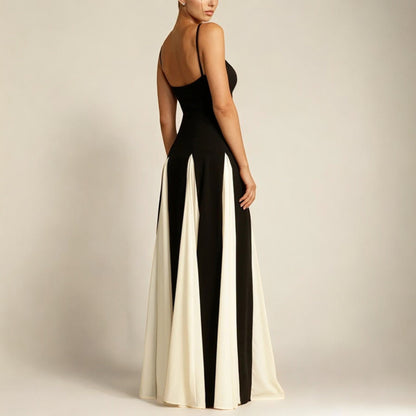 Women's Maxi Dress Elegant Long Black and White Flowing Fabric