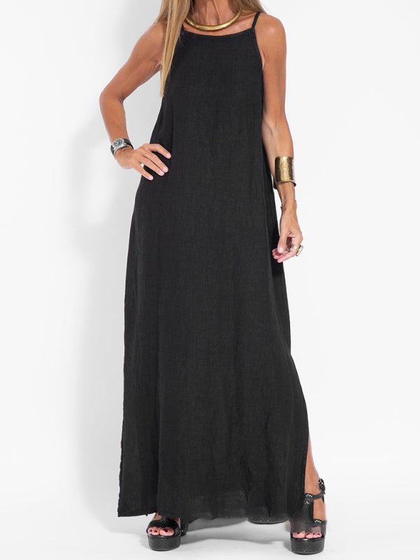 Women's Maxi Dress Halter Style Cotton Linen Look