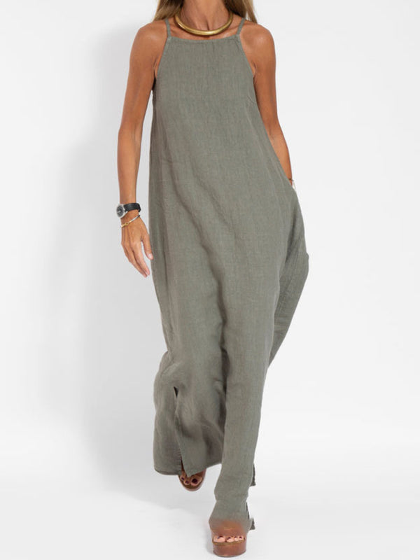 Women's Maxi Dress Halter Style Cotton Linen Look