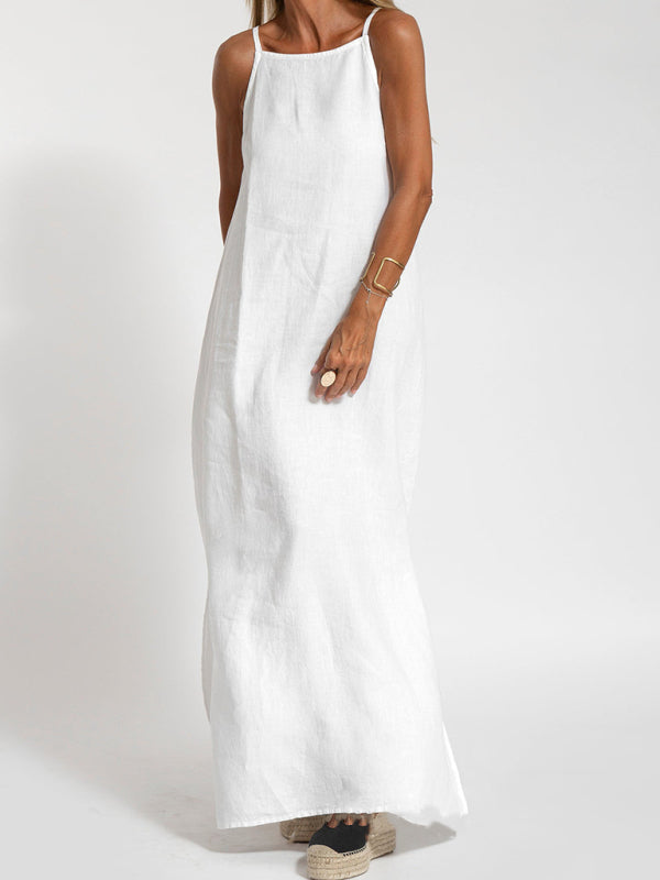 Women's Maxi Dress Halter Style Cotton Linen Look