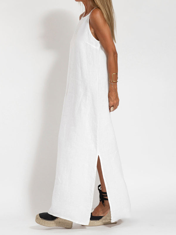 Women's Maxi Dress Halter Style Cotton Linen Look