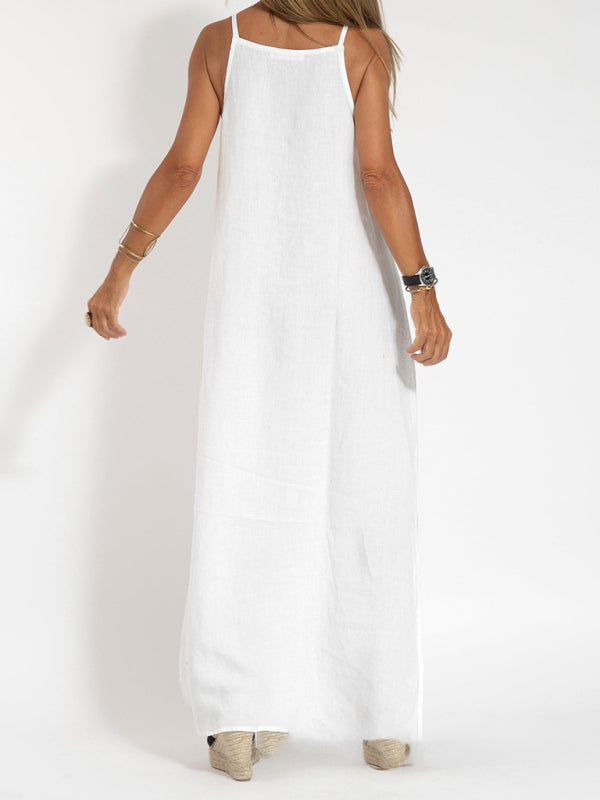 Women's Maxi Dress Halter Style Cotton Linen Look