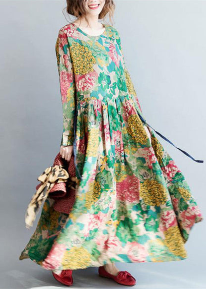 Women's Maxi Dress Long Linen Floral Print
