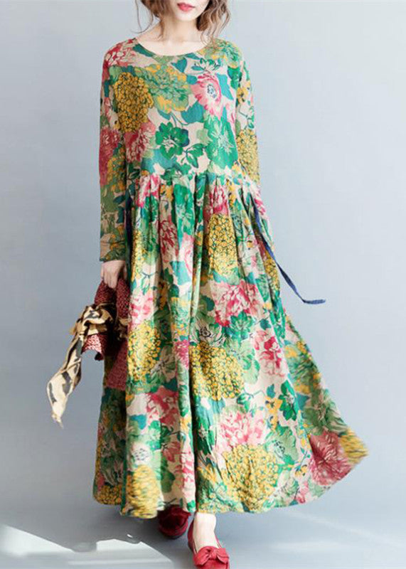 Women's Maxi Dress Long Linen Floral Print