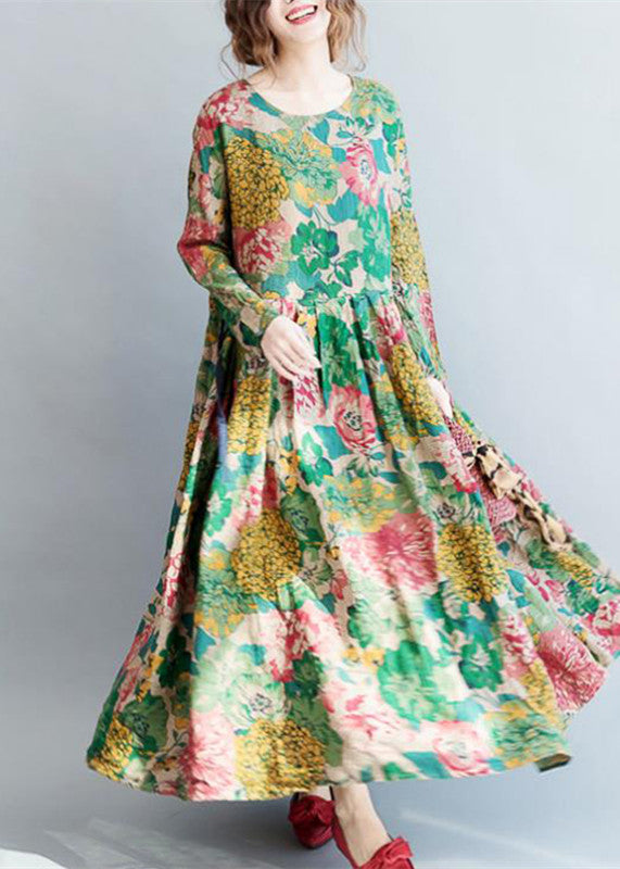 Women's Maxi Dress Long Linen Floral Print