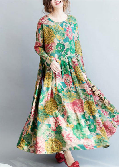 Women's Maxi Dress Long Linen Floral Print