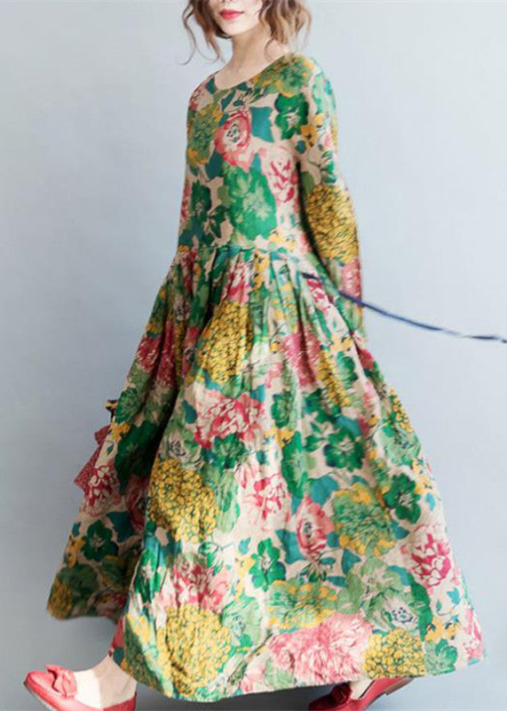 Women's Maxi Dress Long Linen Floral Print