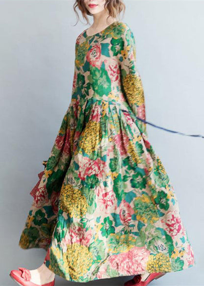 Women's Maxi Dress Long Linen Floral Print