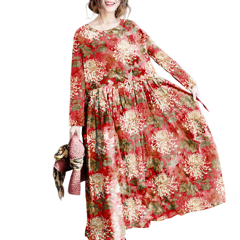 Women's Maxi Dress Long Linen Floral Print