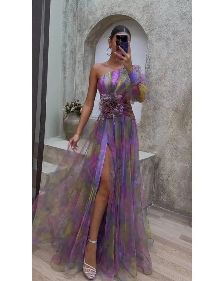 Women's Maxi Dress Off-Shoulder Floral Print Polyester