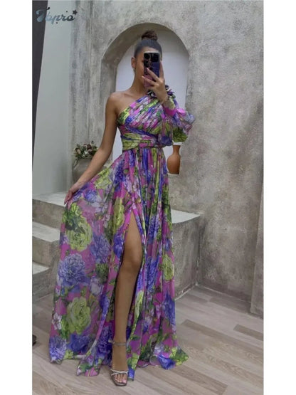 Women's Maxi Dress Off-Shoulder Floral Print Polyester