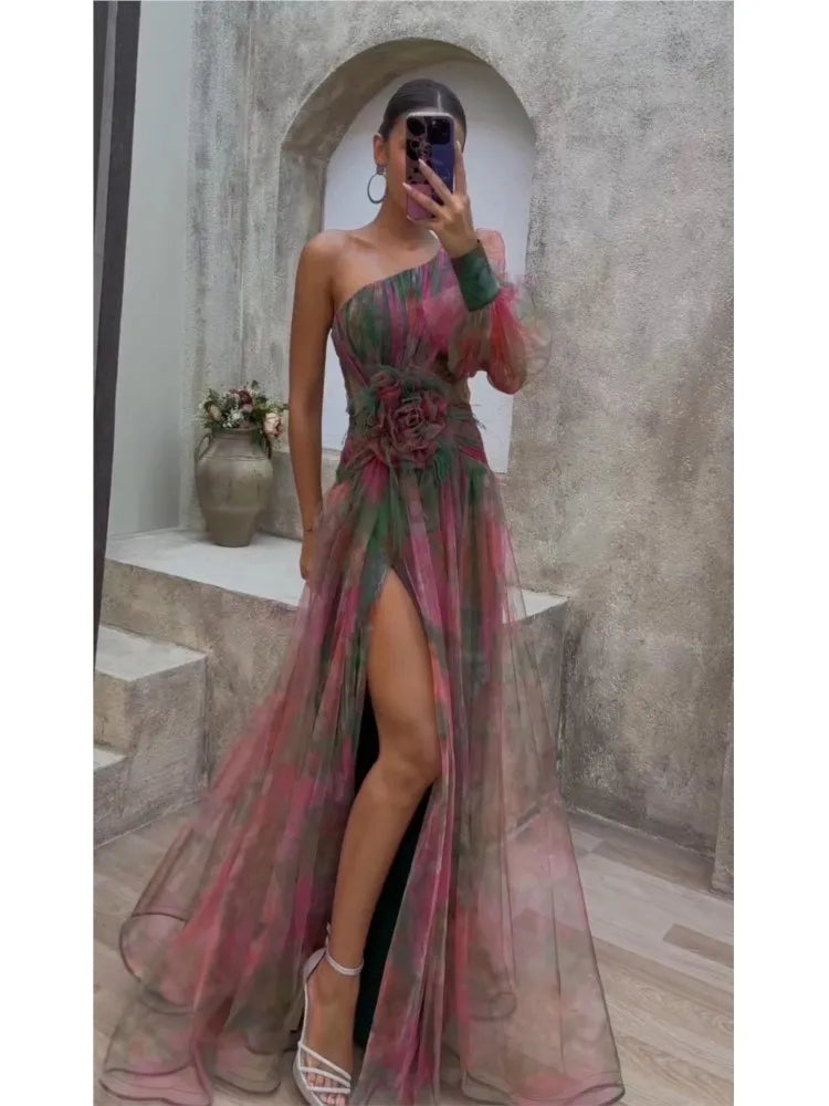 Women's Maxi Dress Off-Shoulder Floral Print Polyester