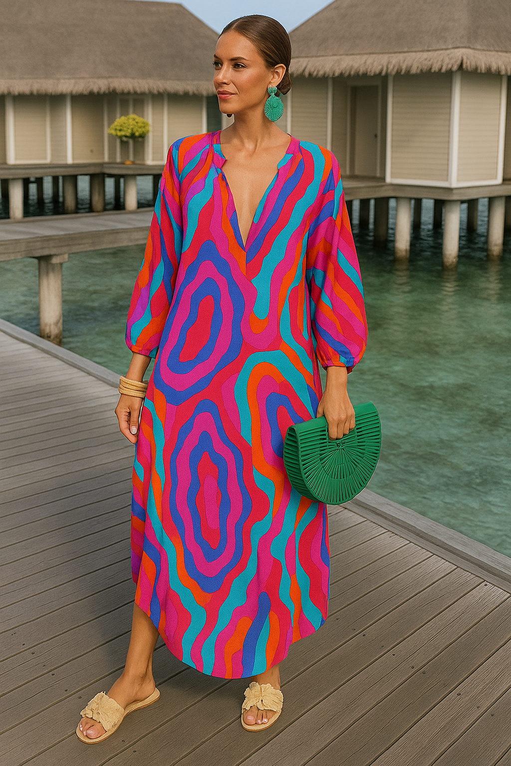 Women's Maxi Dress Oversized With Deep V-Neck Summer