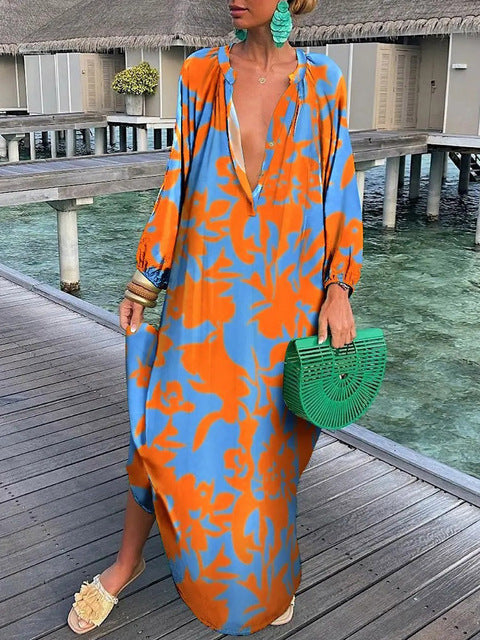 Women's Maxi Dress Oversized With Deep V-Neck Summer