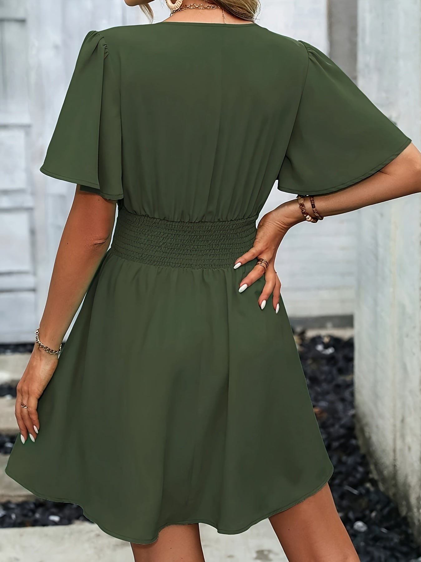 Women's Maxi Dress Refined Waist V-Ausschnitt