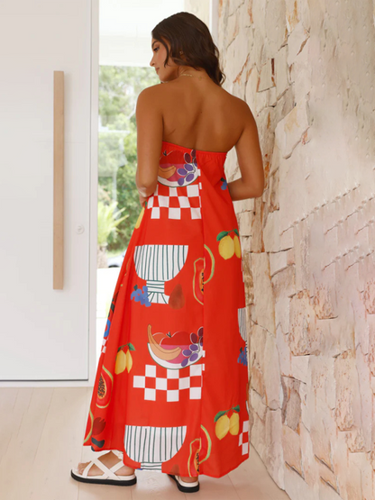 Women's Maxi Dress Strapless Tropical Print