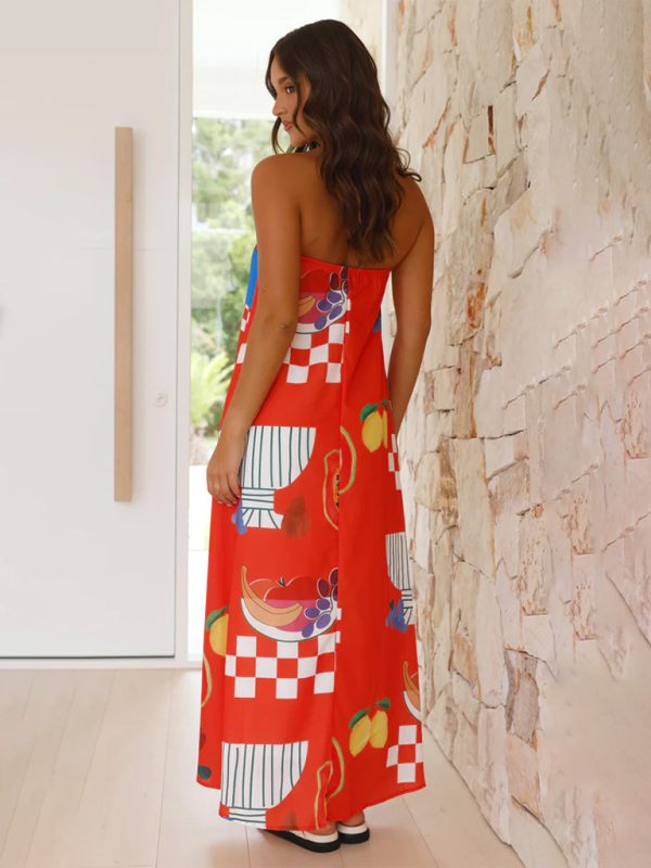 Women's Maxi Dress Strapless Tropical Print