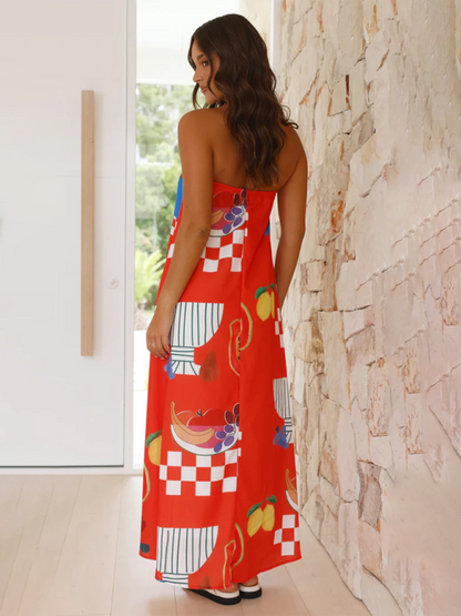 Women's Maxi Dress Strapless Tropical Print