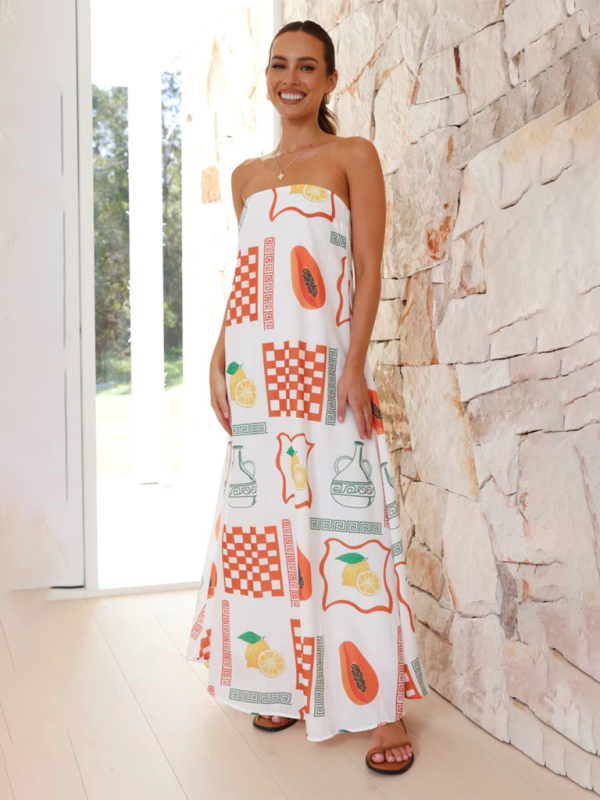 Women's Maxi Dress Strapless Tropical Print