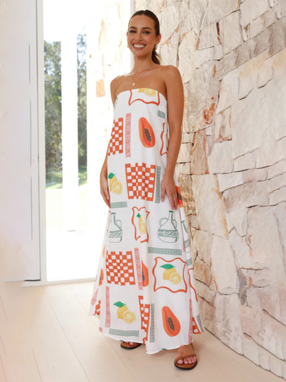 Women's Maxi Dress Strapless Tropical Print