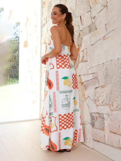 Women's Maxi Dress Strapless Tropical Print