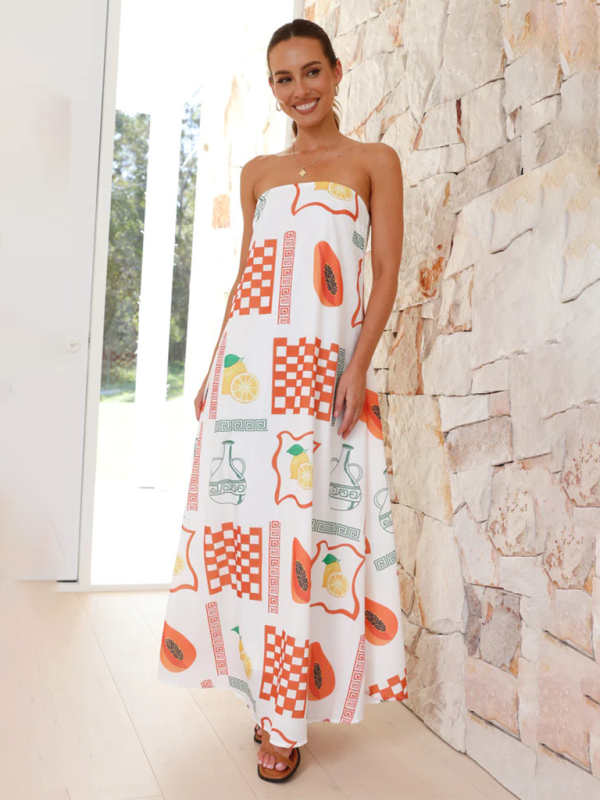 Women's Maxi Dress Strapless Tropical Print