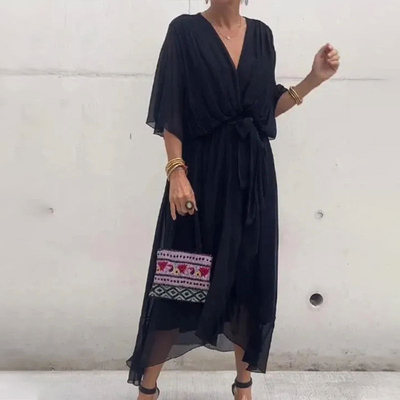 Women's Maxi Dress V-Neck Plus-Size With Half Sleeves