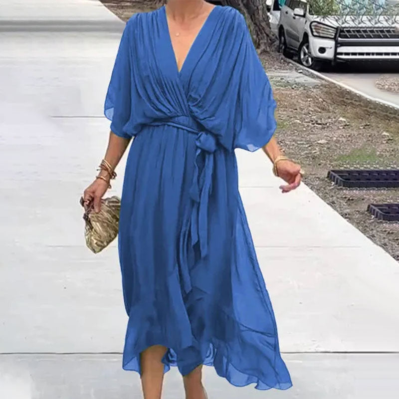 Women's Maxi Dress V-Neck Plus-Size With Half Sleeves