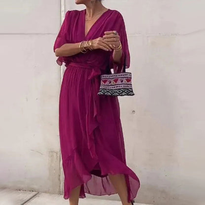 Women's Maxi Dress V-Neck Plus-Size With Half Sleeves